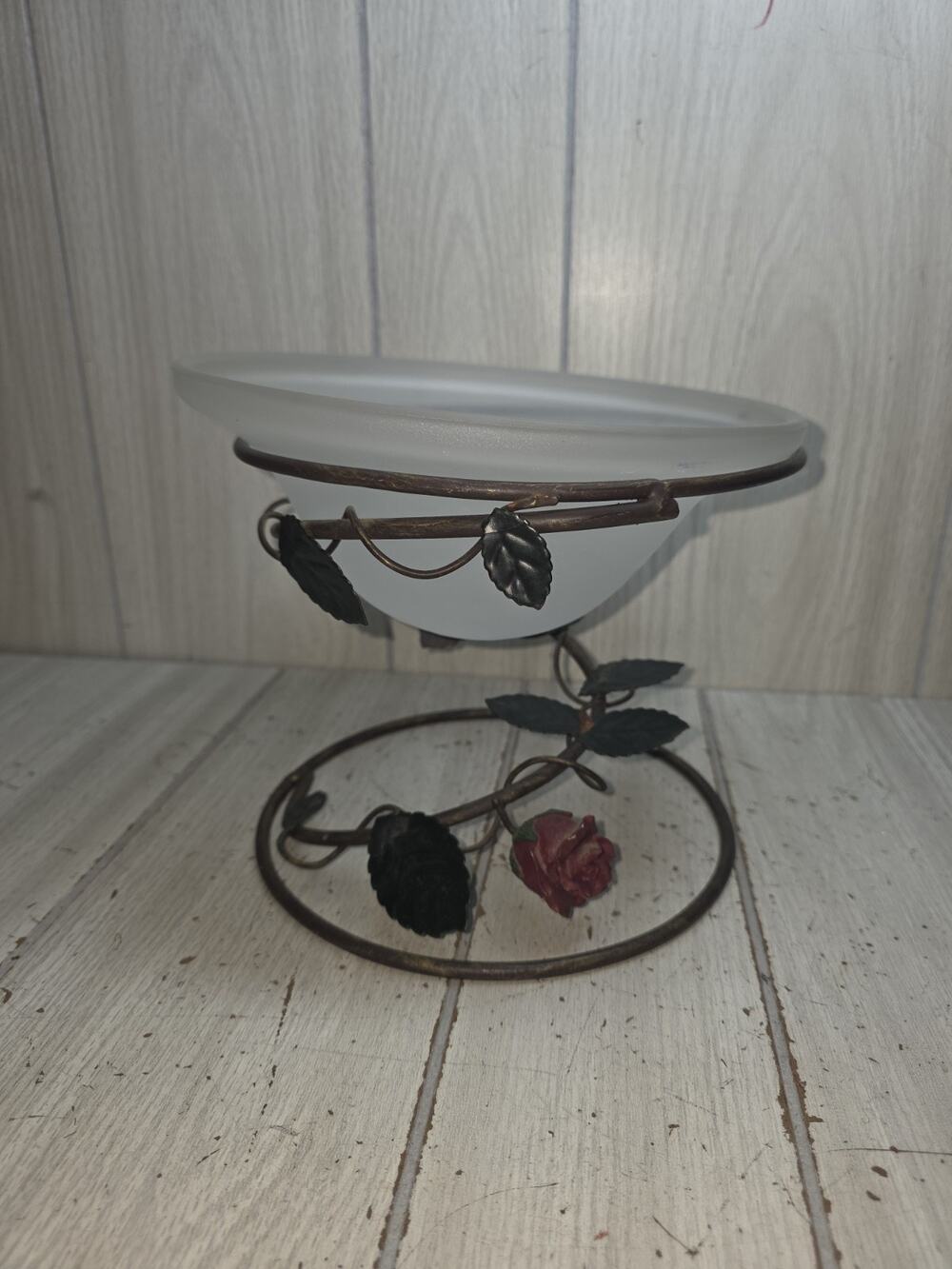 Vintage Rose And Metal Display Bowl Trinket Dish Cottagecore Coquette Boho READ